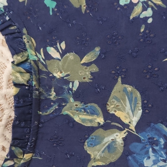 CANDACE CAMERON BURE Blue Printed Eyelet Top with Ruffle Detail - Picture 4 of 11